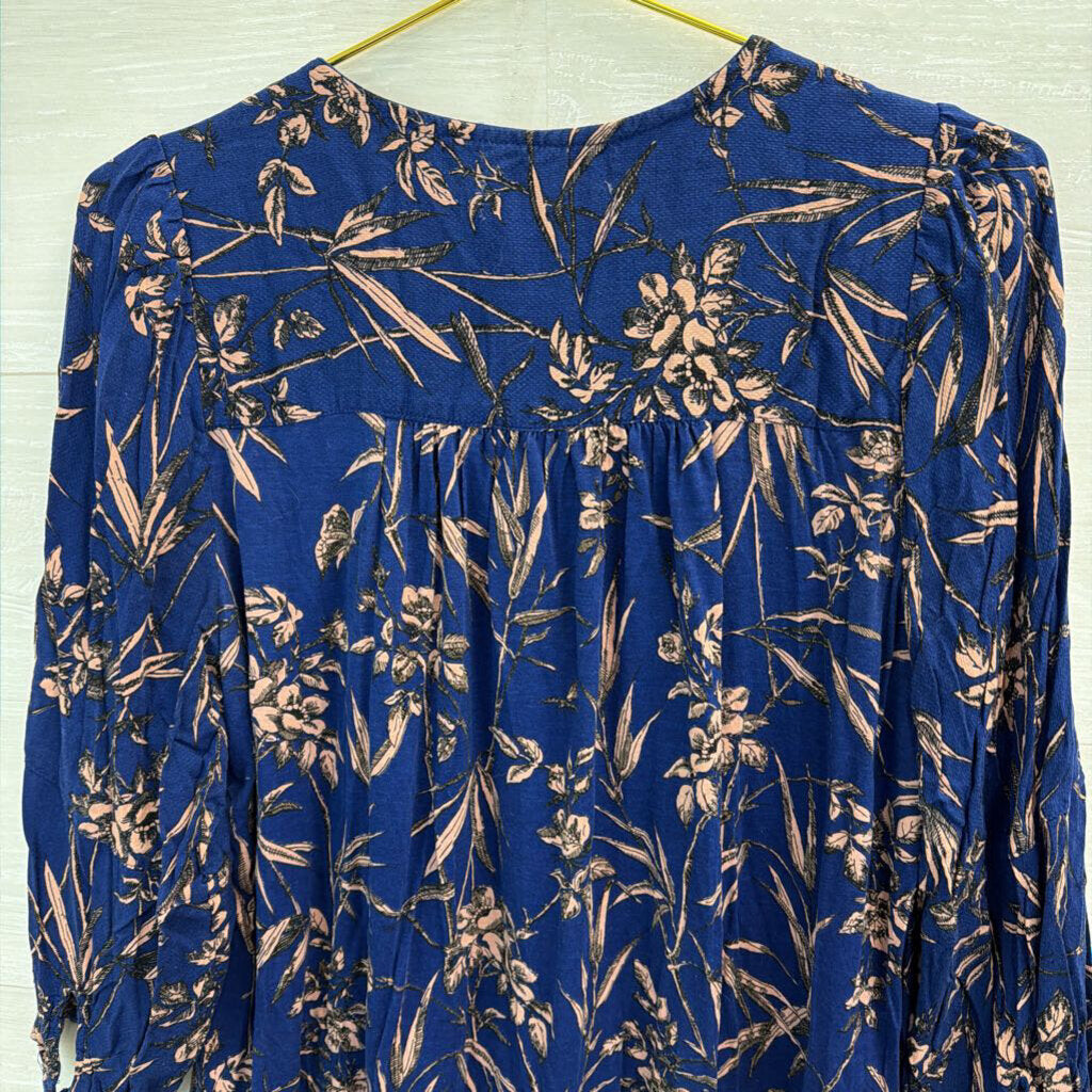 Anthropologie Blue/ Multi Print Embroidered Long Sleeve Top Medium