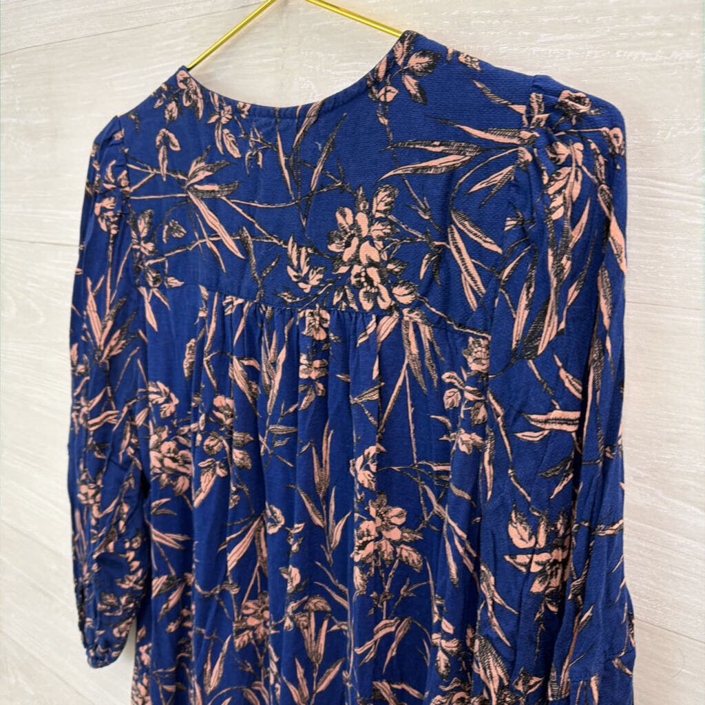 Anthropologie Blue/ Multi Print Embroidered Long Sleeve Top Medium