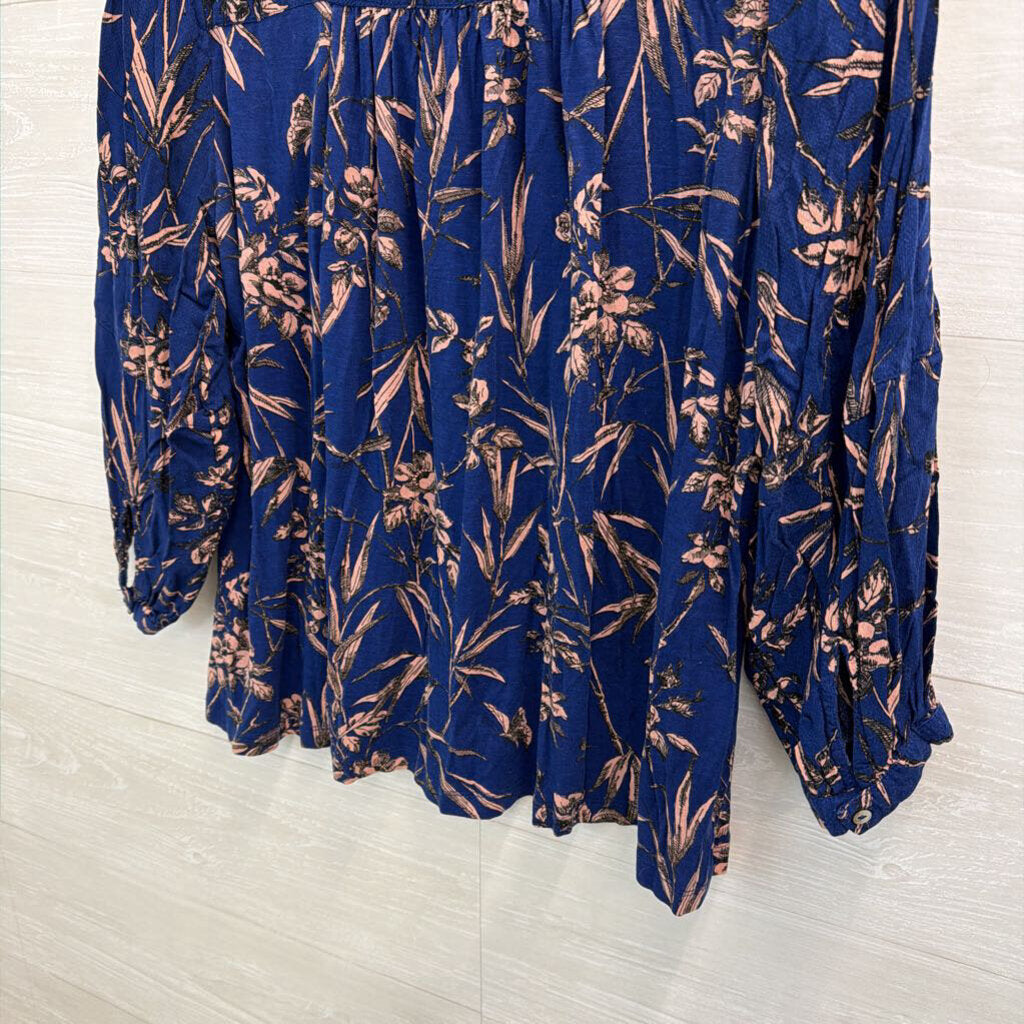 Anthropologie Blue/ Multi Print Embroidered Long Sleeve Top Medium