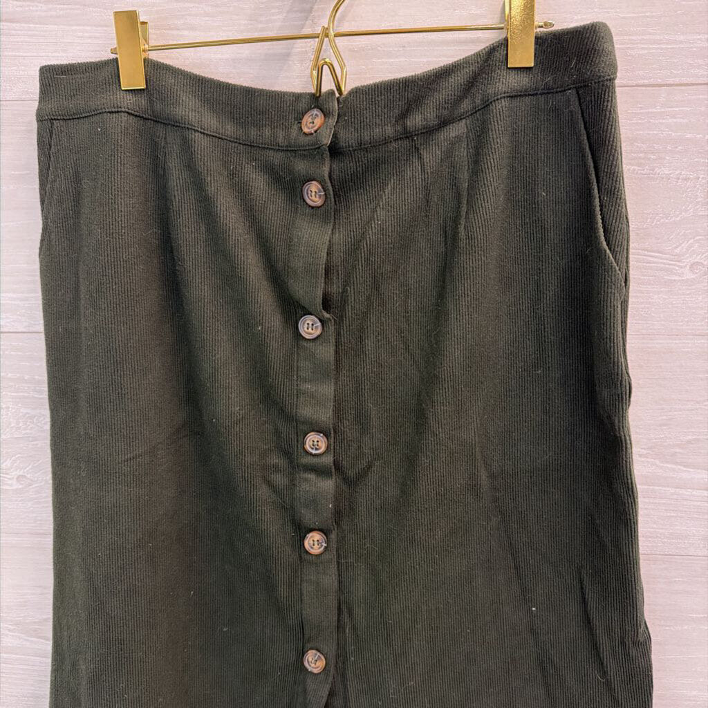 Skies Are Blue Green Corduroy Button Front Skirt Extra Large