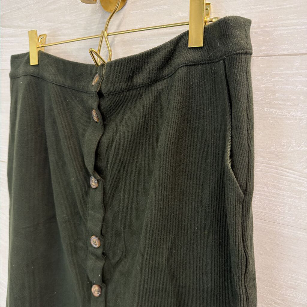 Skies Are Blue Green Corduroy Button Front Skirt Extra Large