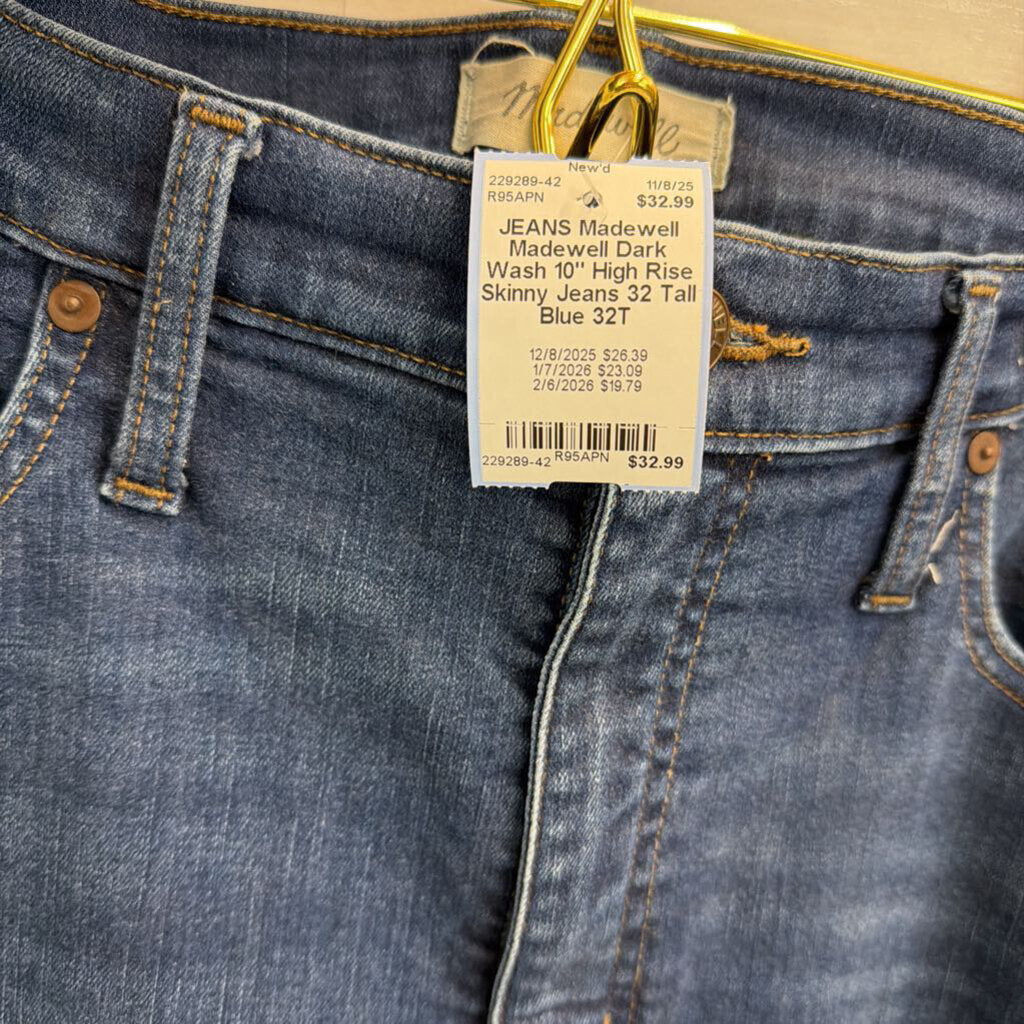 Madewell Dark Wash 10" High Rise Skinny Jeans 32 Tall