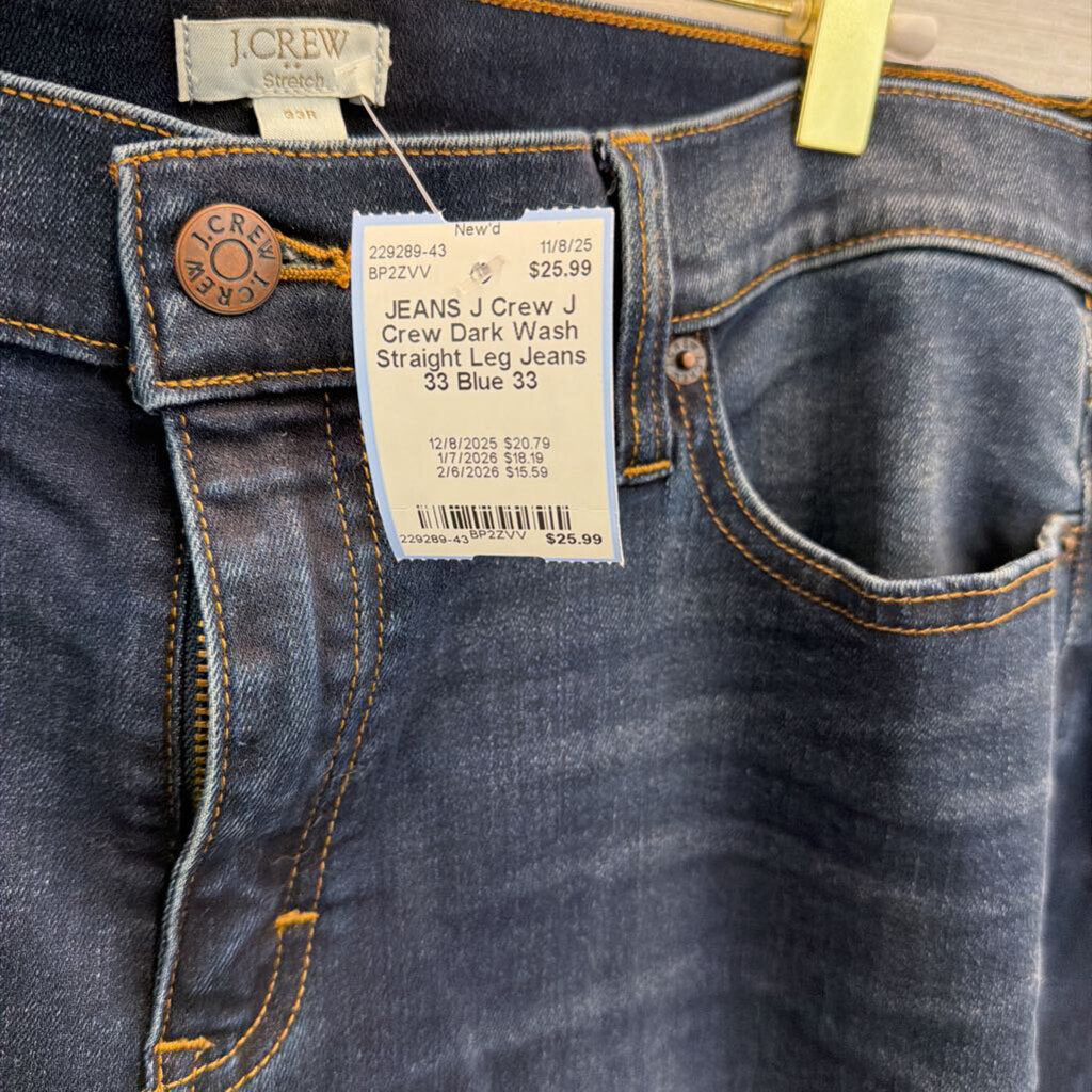J Crew Dark Wash Straight Leg Jeans 33