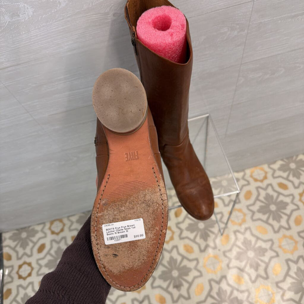 Frye Brown Leather Charlie Seam Tall Boots 10
