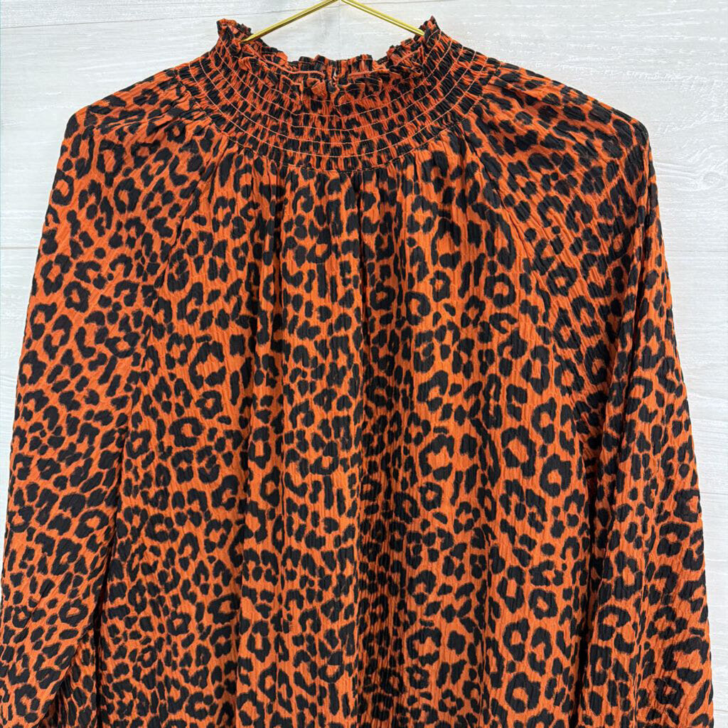 Loft Oragen/ Black Cheetah Print Long Sleeve Mock Neck Top Large