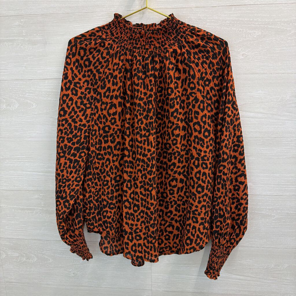 Loft Oragen/ Black Cheetah Print Long Sleeve Mock Neck Top Large