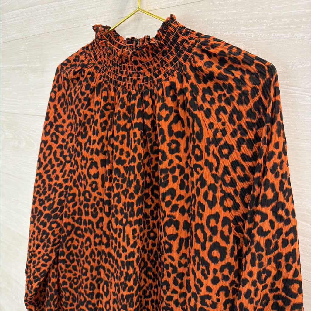 Loft Oragen/ Black Cheetah Print Long Sleeve Mock Neck Top Large