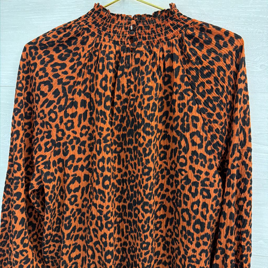 Loft Oragen/ Black Cheetah Print Long Sleeve Mock Neck Top Large