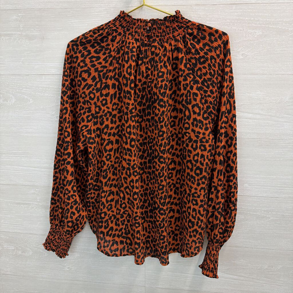 Loft Oragen/ Black Cheetah Print Long Sleeve Mock Neck Top Large