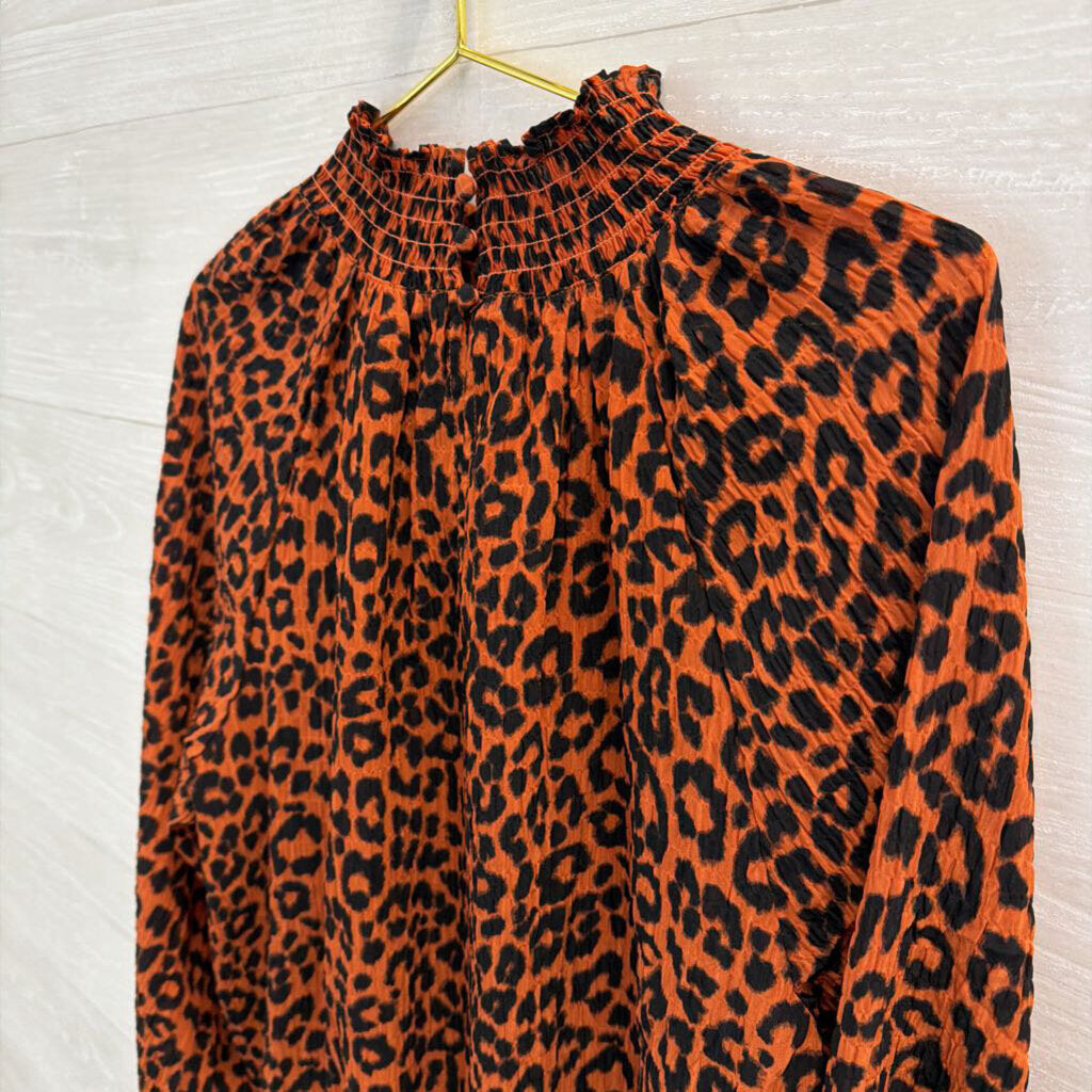 Loft Oragen/ Black Cheetah Print Long Sleeve Mock Neck Top Large