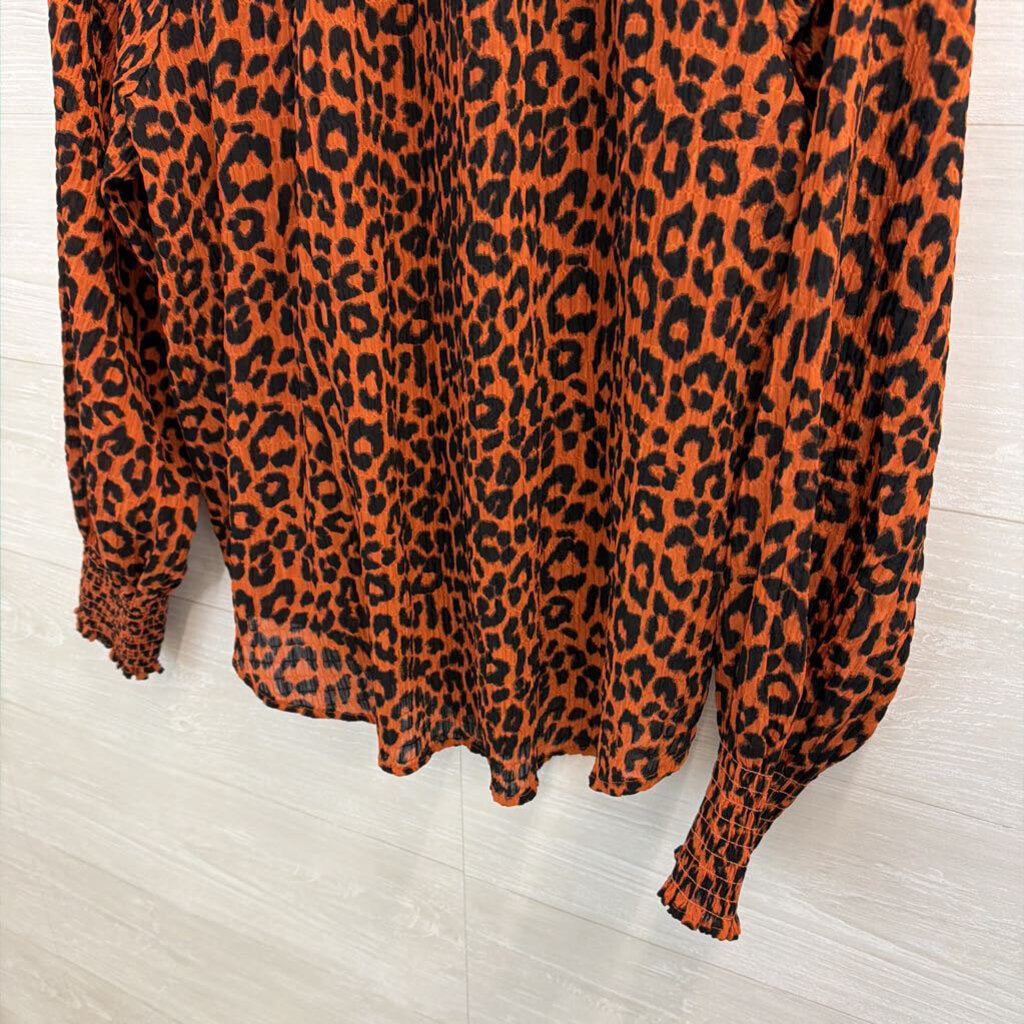 Loft Oragen/ Black Cheetah Print Long Sleeve Mock Neck Top Large