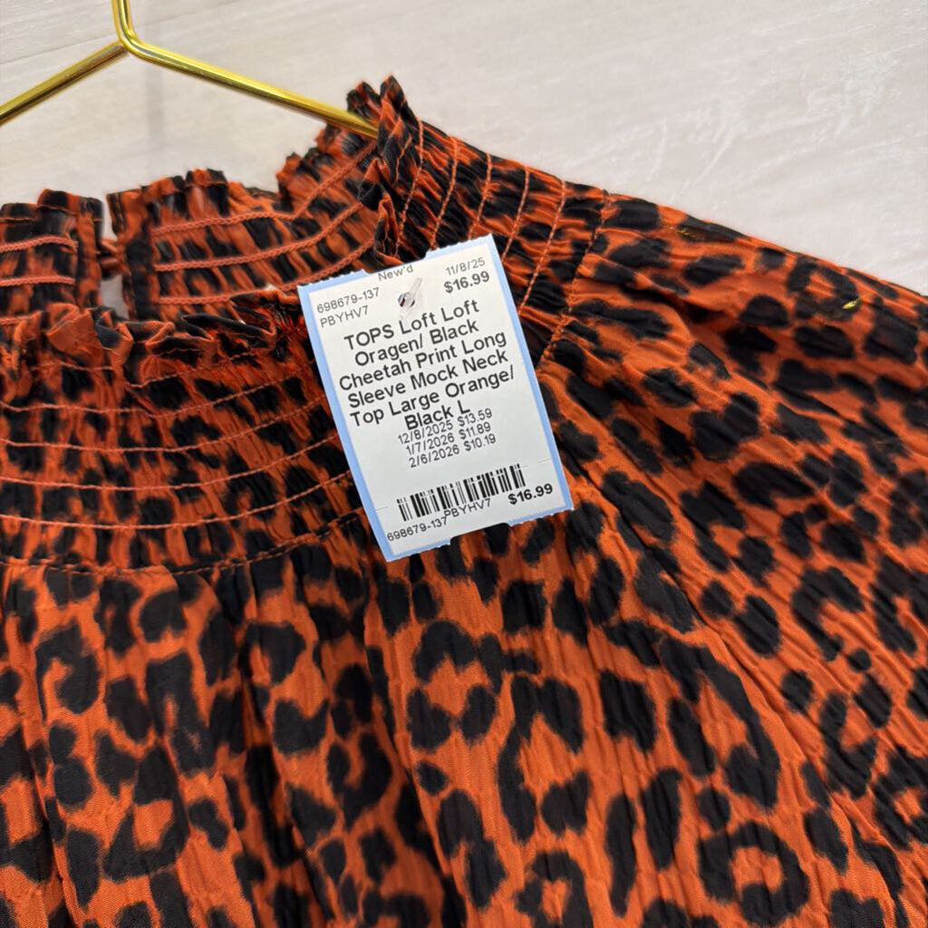 Loft Oragen/ Black Cheetah Print Long Sleeve Mock Neck Top Large