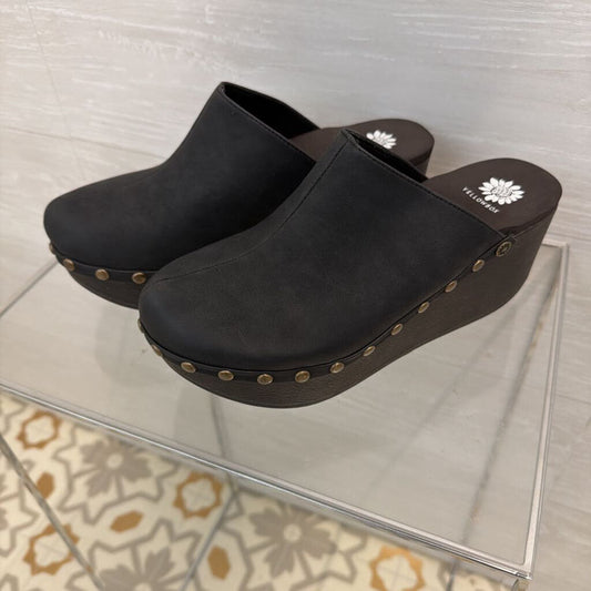 Yellow Box Black Baldwyn Studded Wedge Heel Clogs 8