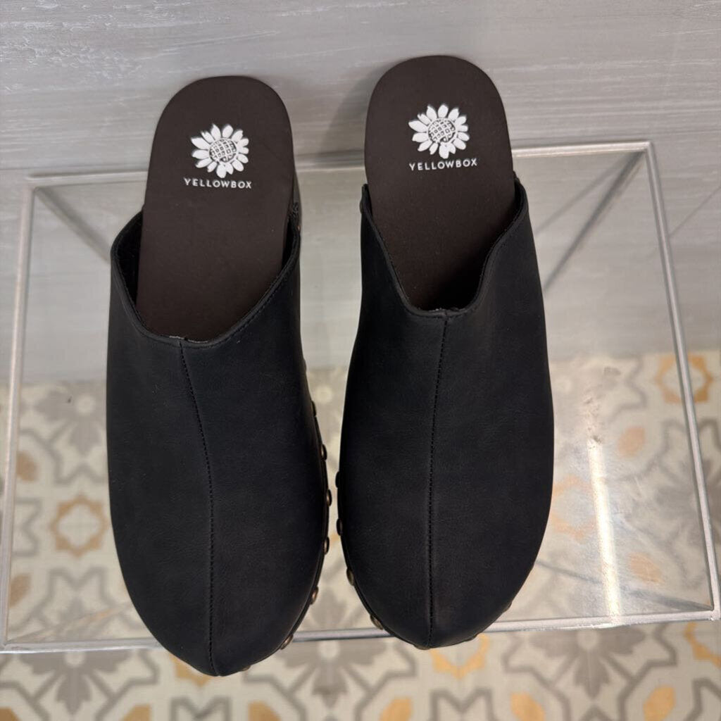 Yellow Box Black Baldwyn Studded Wedge Heel Clogs 8