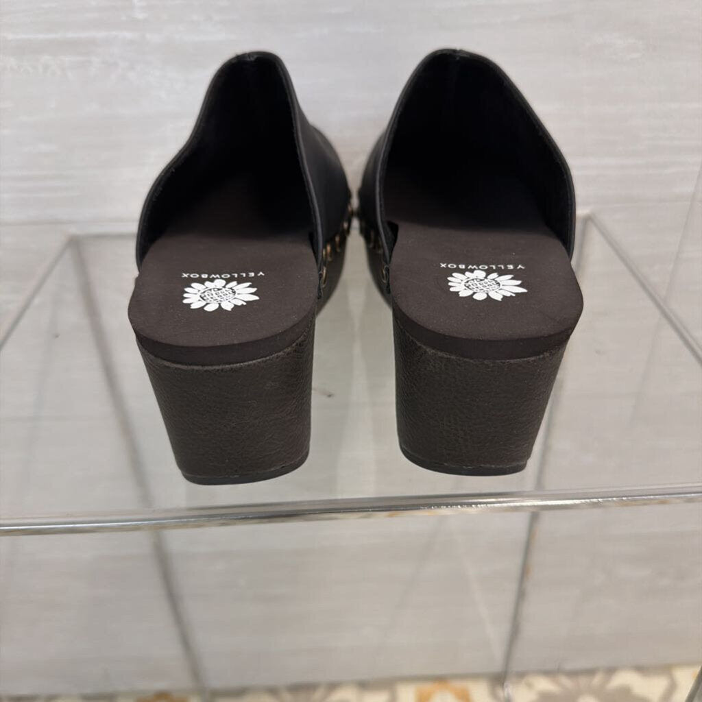 Yellow Box Black Baldwyn Studded Wedge Heel Clogs 8