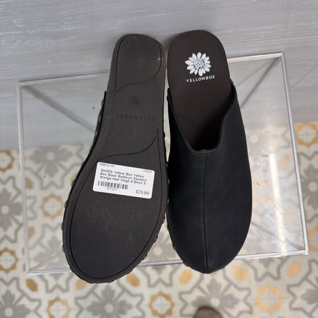 Yellow Box Black Baldwyn Studded Wedge Heel Clogs 8