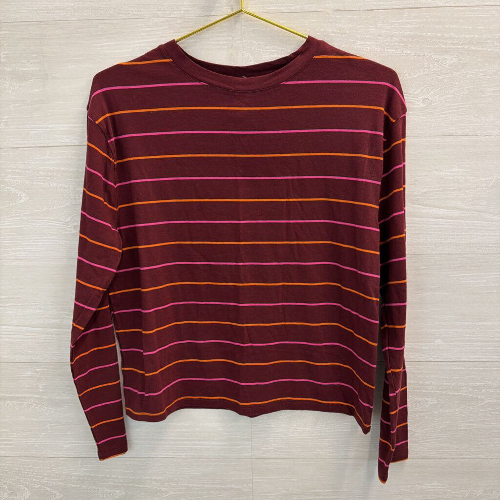 Burgundy/ Multi Striped Long Sleeve Top Small