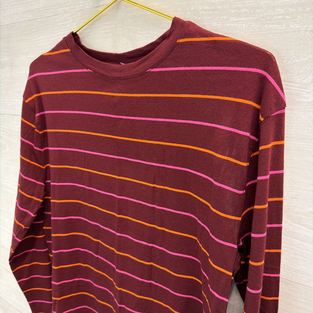 Burgundy/ Multi Striped Long Sleeve Top Small