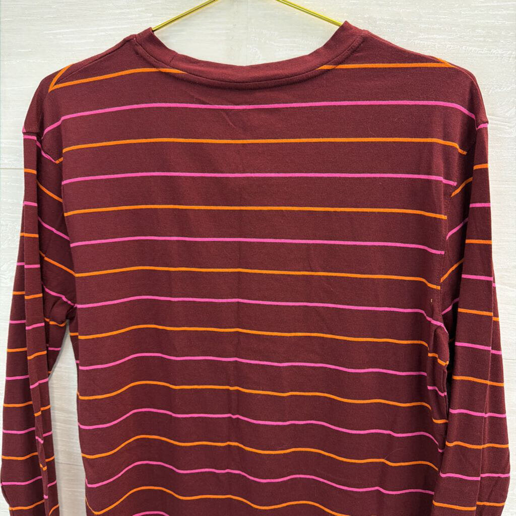 Burgundy/ Multi Striped Long Sleeve Top Small