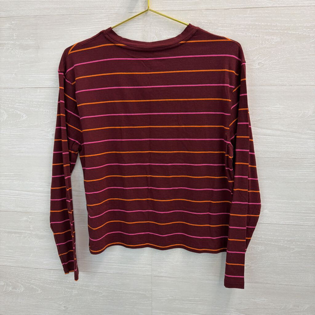 Burgundy/ Multi Striped Long Sleeve Top Small