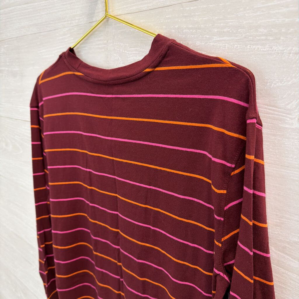 Burgundy/ Multi Striped Long Sleeve Top Small
