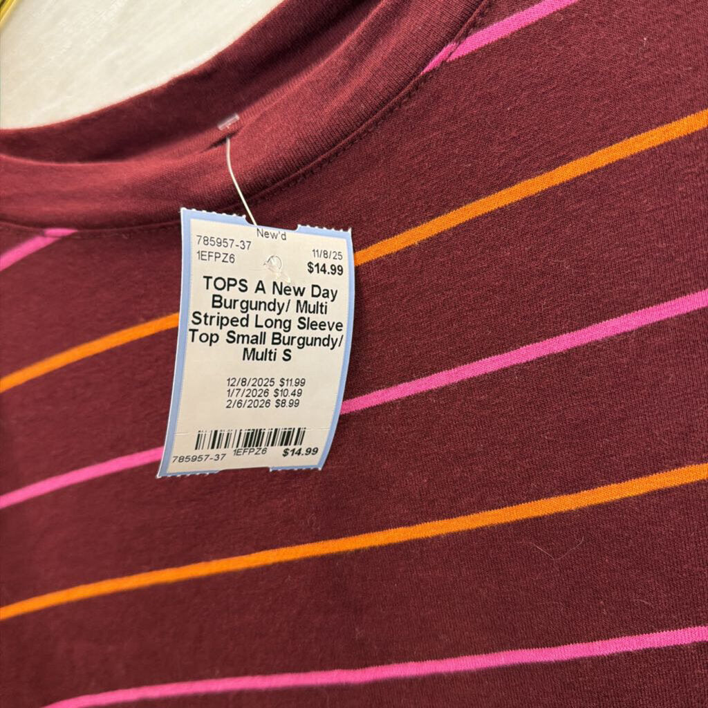 Burgundy/ Multi Striped Long Sleeve Top Small