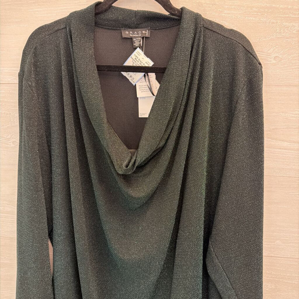 Grace Black/ Green Shimmer Long Sleeve Top 3X