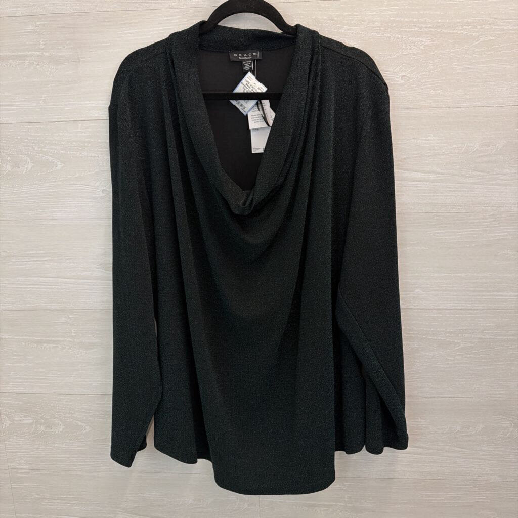 Grace Black/ Green Shimmer Long Sleeve Top 3X