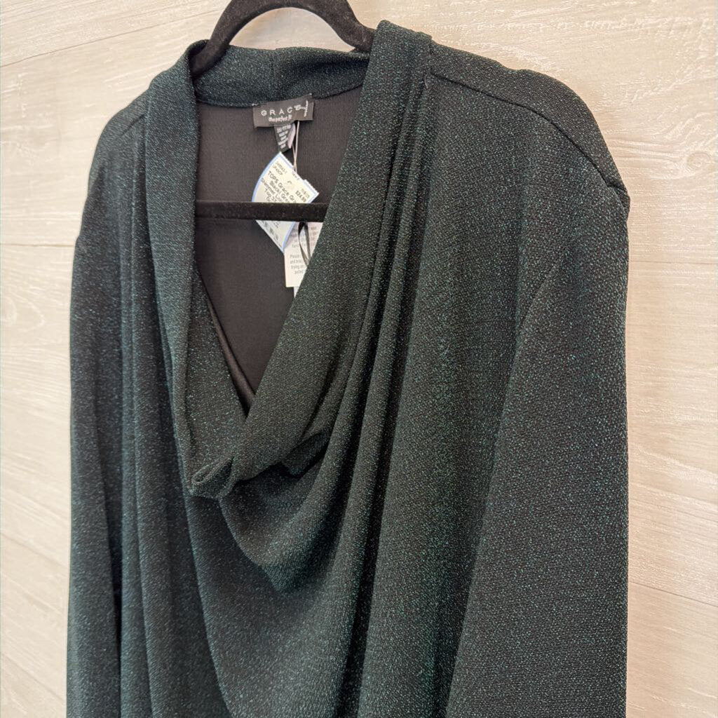 Grace Black/ Green Shimmer Long Sleeve Top 3X