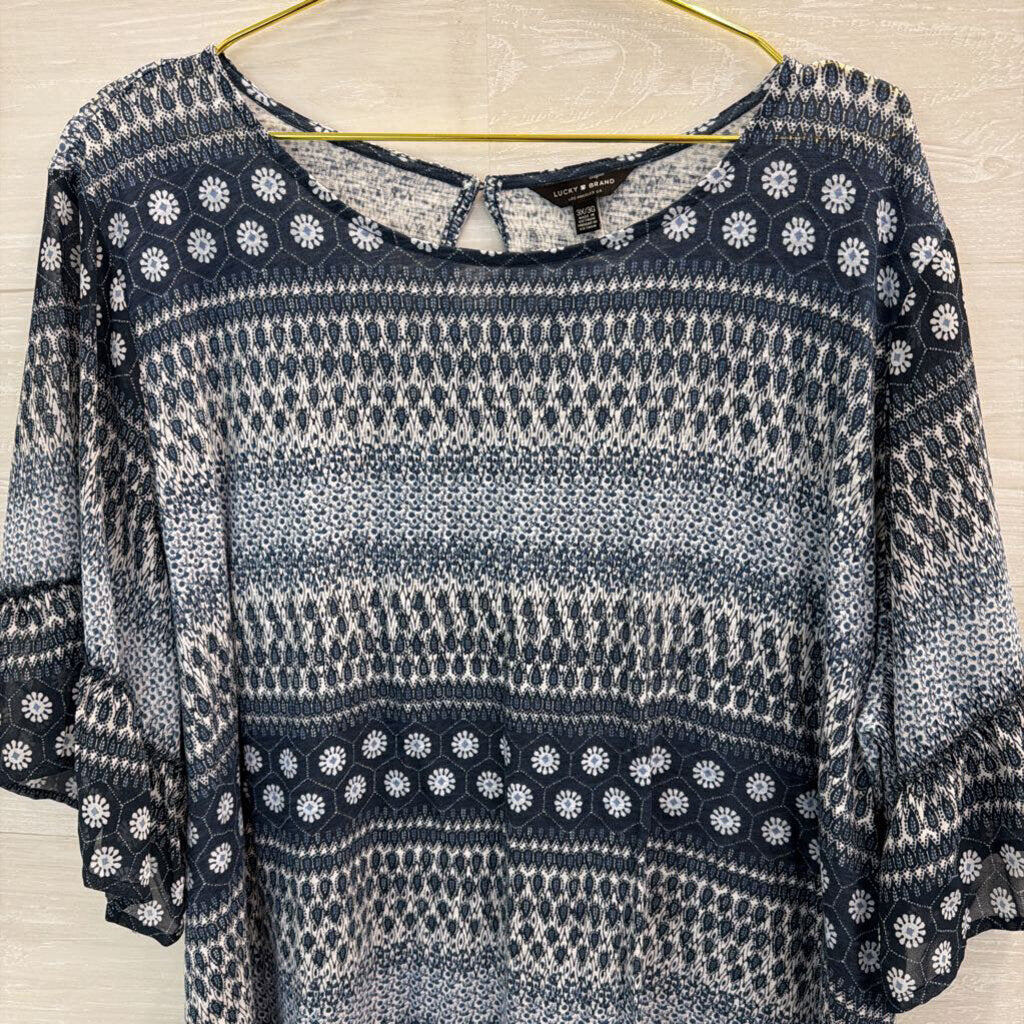 Lucky Brand Blue/ White Print Long Sleeve Top 3X