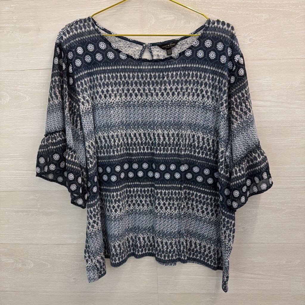 Lucky Brand Blue/ White Print Long Sleeve Top 3X