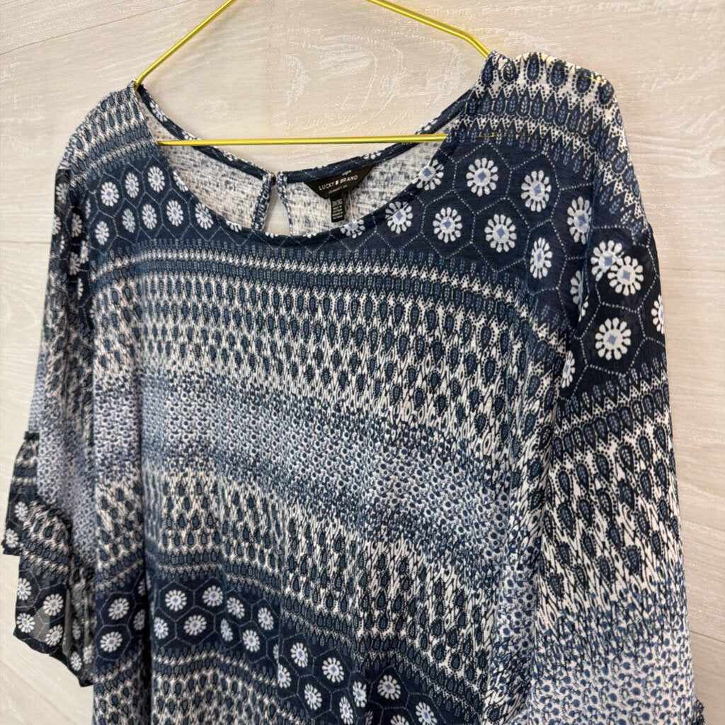 Lucky Brand Blue/ White Print Long Sleeve Top 3X