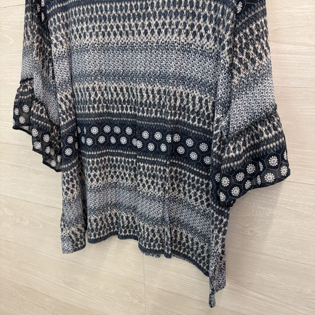 Lucky Brand Blue/ White Print Long Sleeve Top 3X