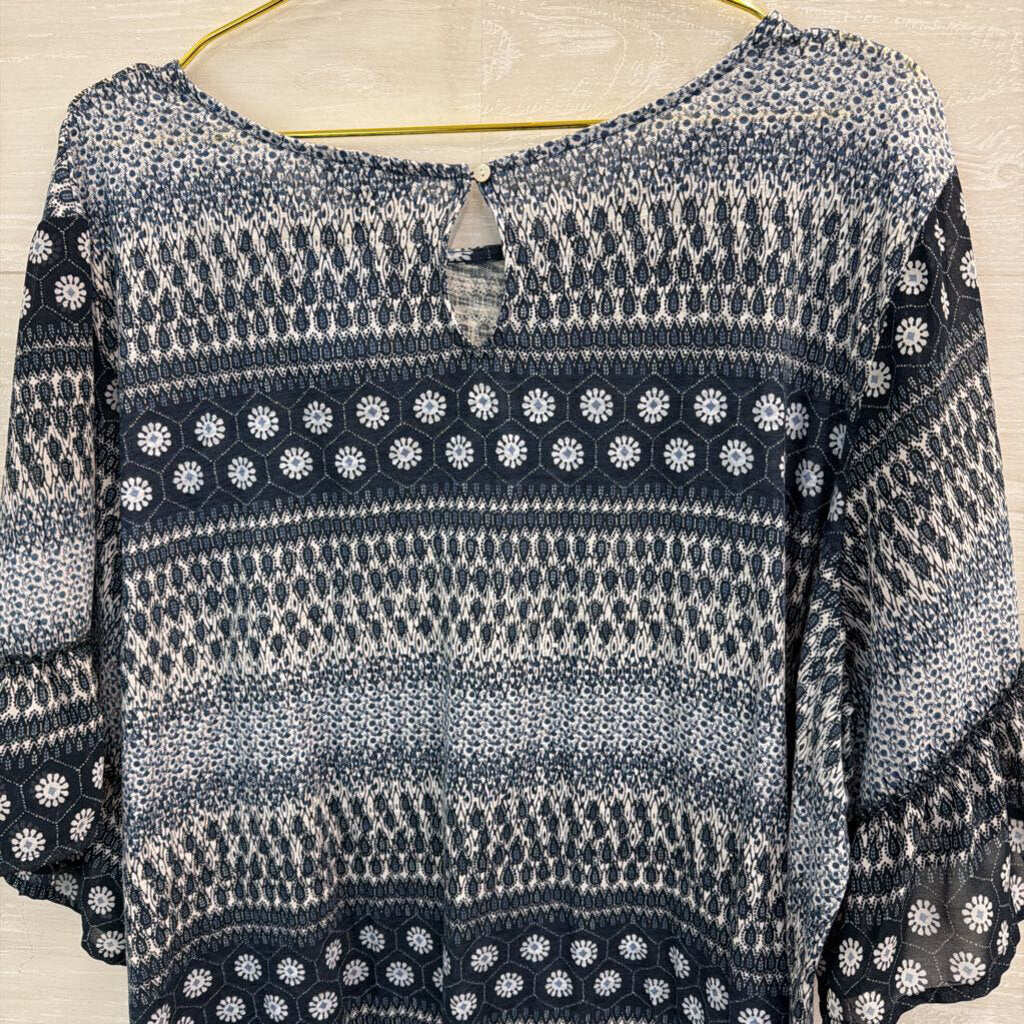 Lucky Brand Blue/ White Print Long Sleeve Top 3X