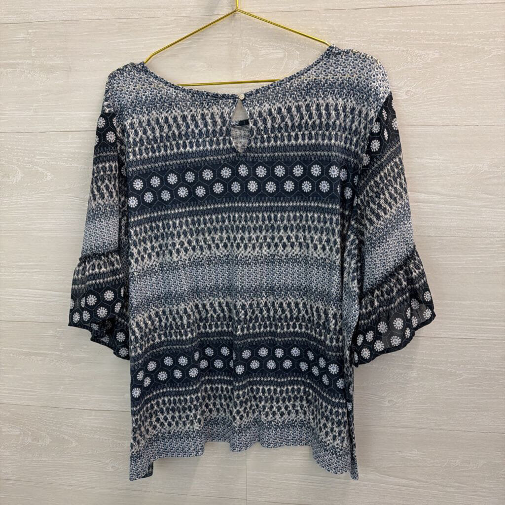 Lucky Brand Blue/ White Print Long Sleeve Top 3X