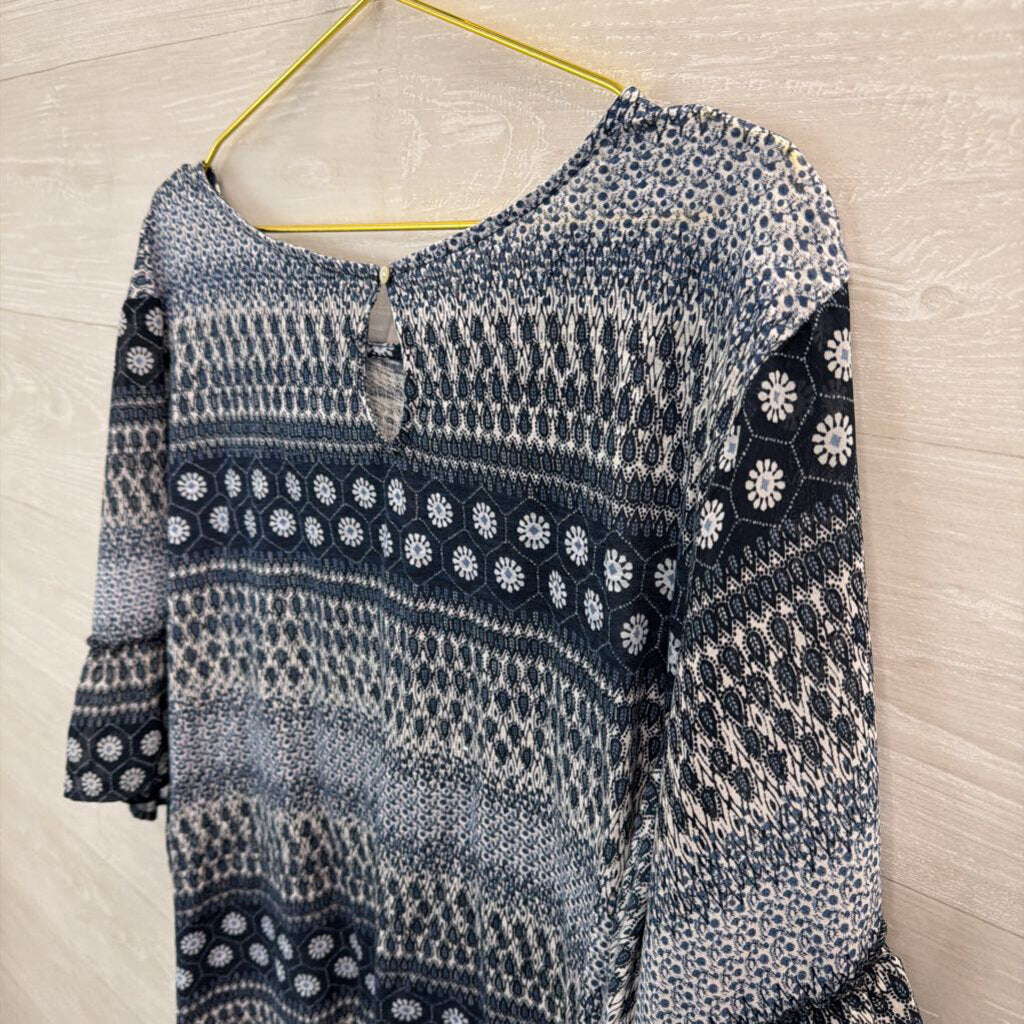 Lucky Brand Blue/ White Print Long Sleeve Top 3X