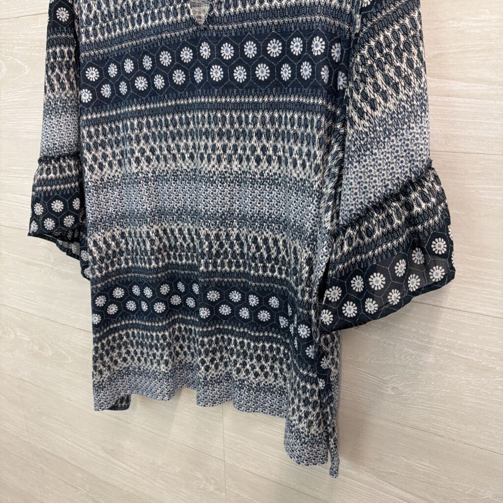Lucky Brand Blue/ White Print Long Sleeve Top 3X