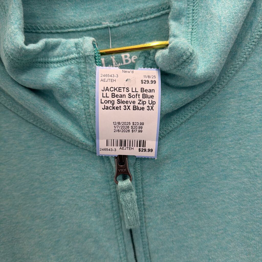 LL Bean Soft Blue Long Sleeve Zip Up Jacket 3X
