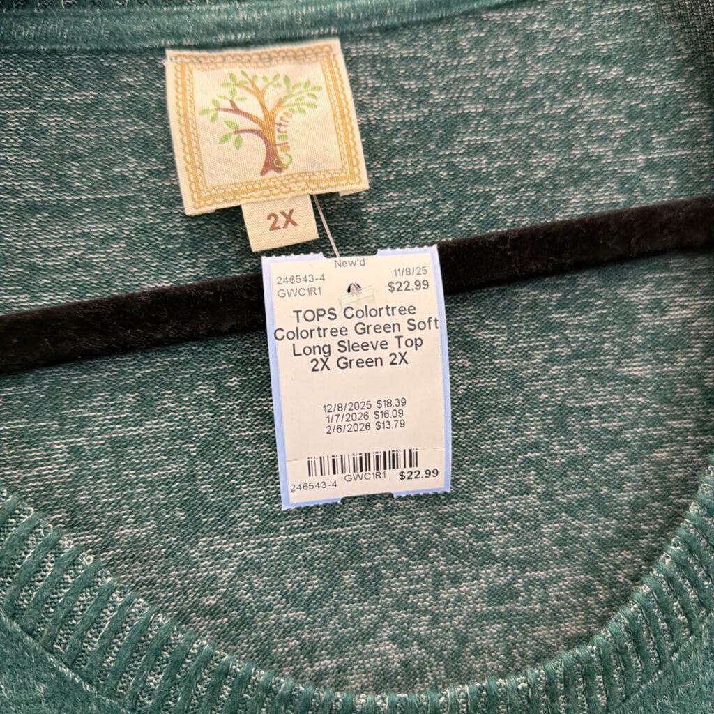 Colortree Green Soft Long Sleeve Top 2X