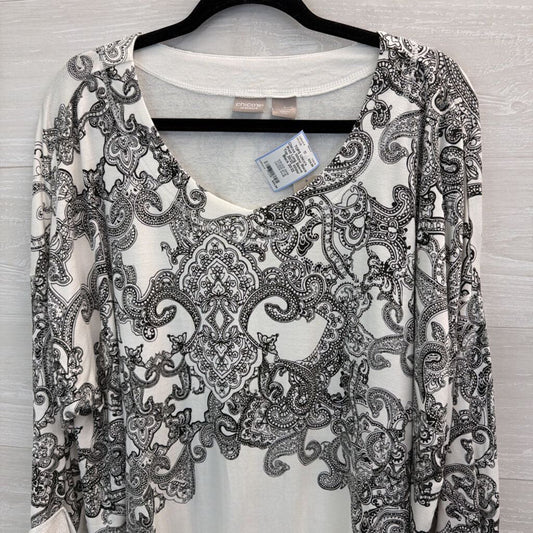 Chicos White/ Black Print Long Sleeve Top 20/22