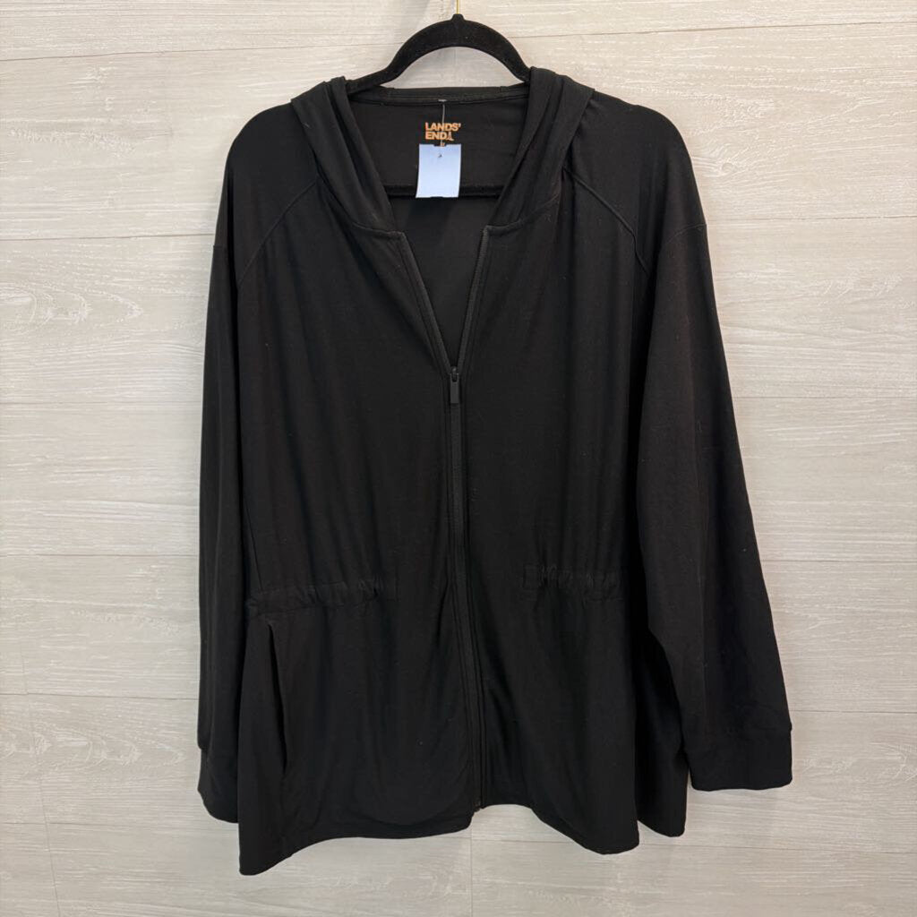 Lands End Black Zip Up Hooded Jacket 3X