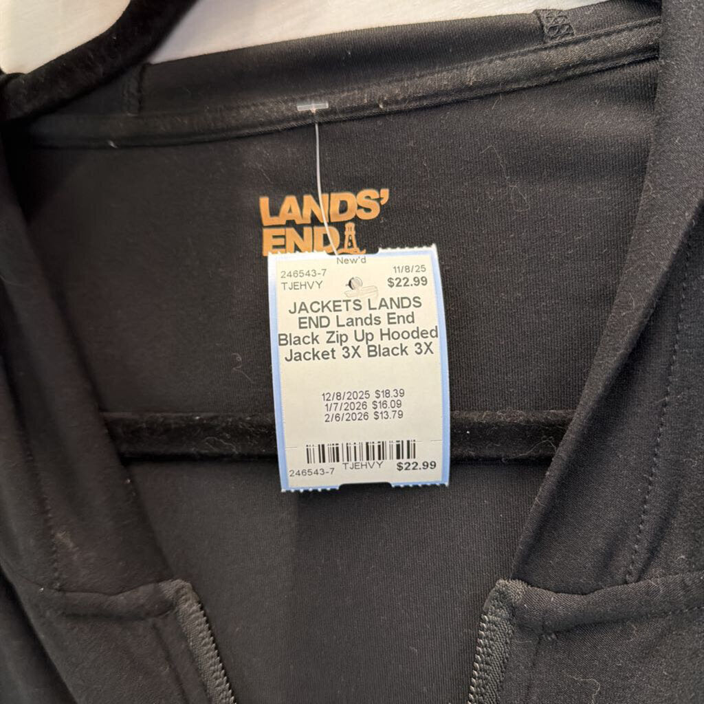Lands End Black Zip Up Hooded Jacket 3X