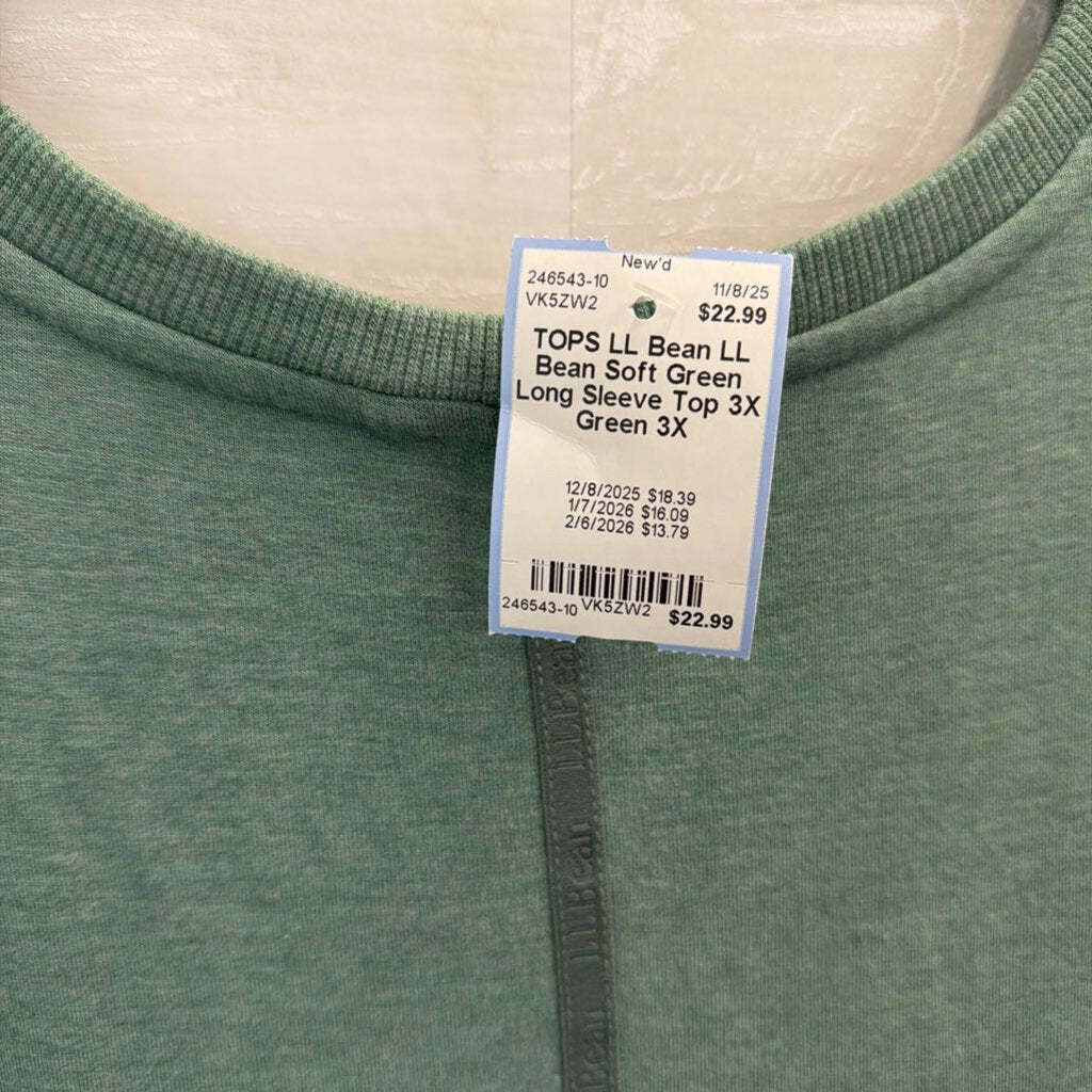 LL Bean Soft Green Long Sleeve Top 3X