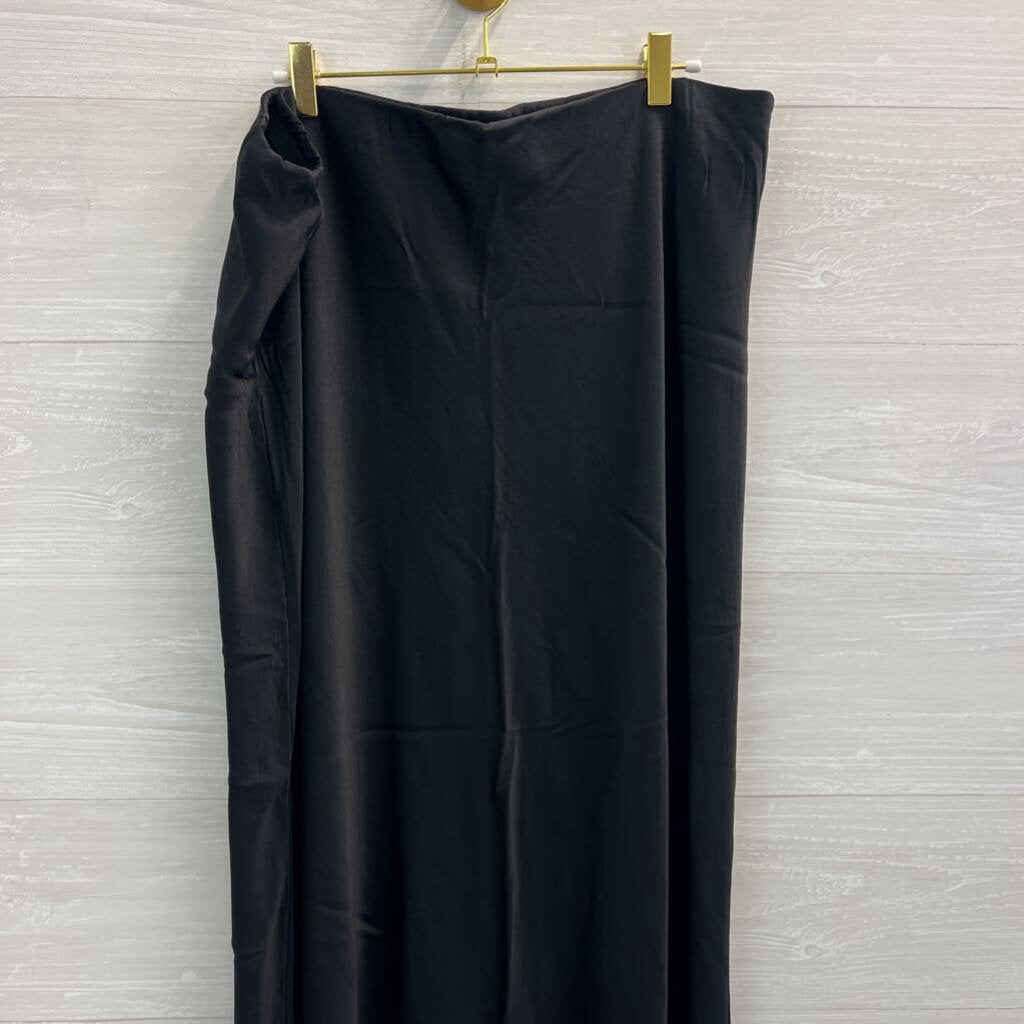 Anthropologie Black Satin Maxi Slip Skirt 3X