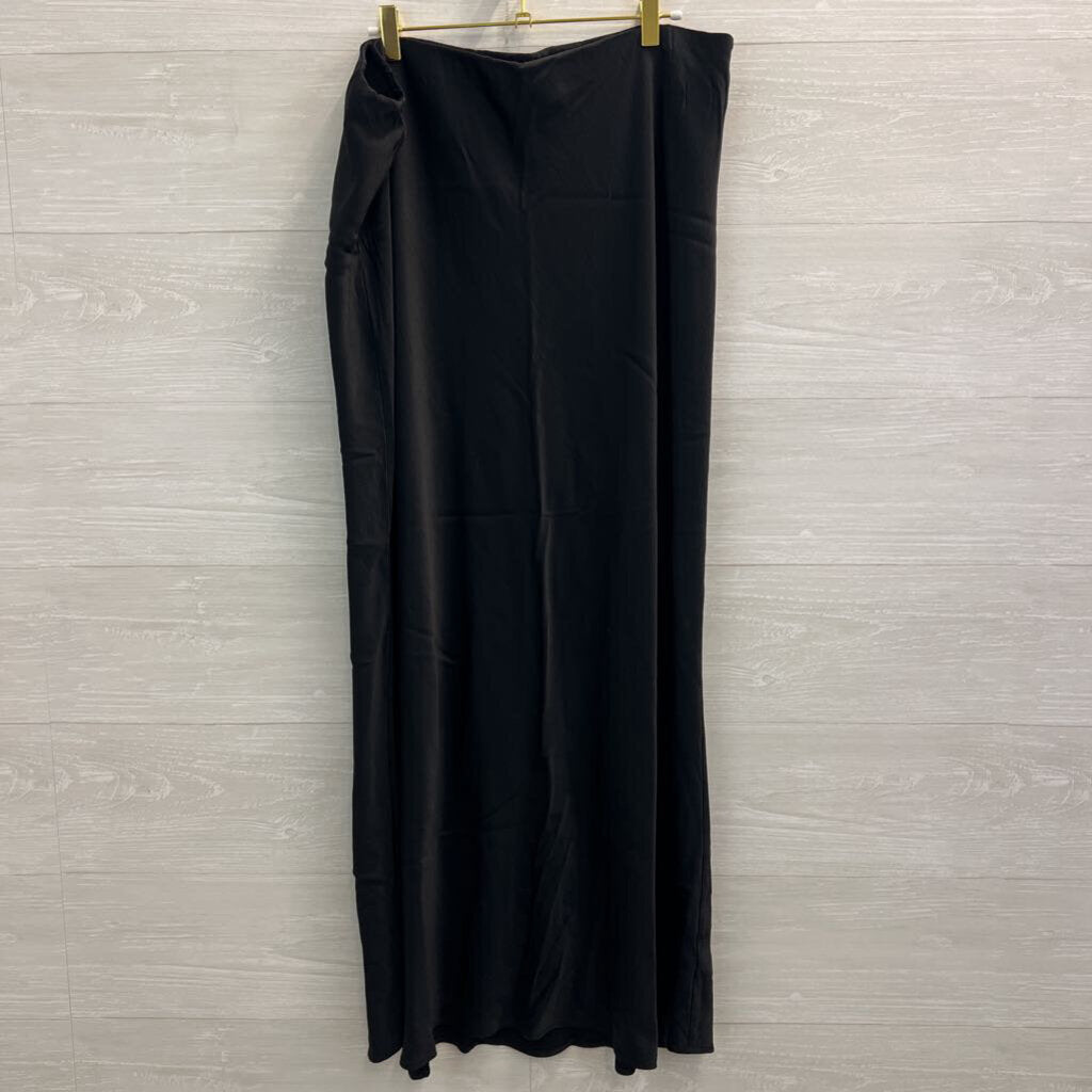 Anthropologie Black Satin Maxi Slip Skirt 3X