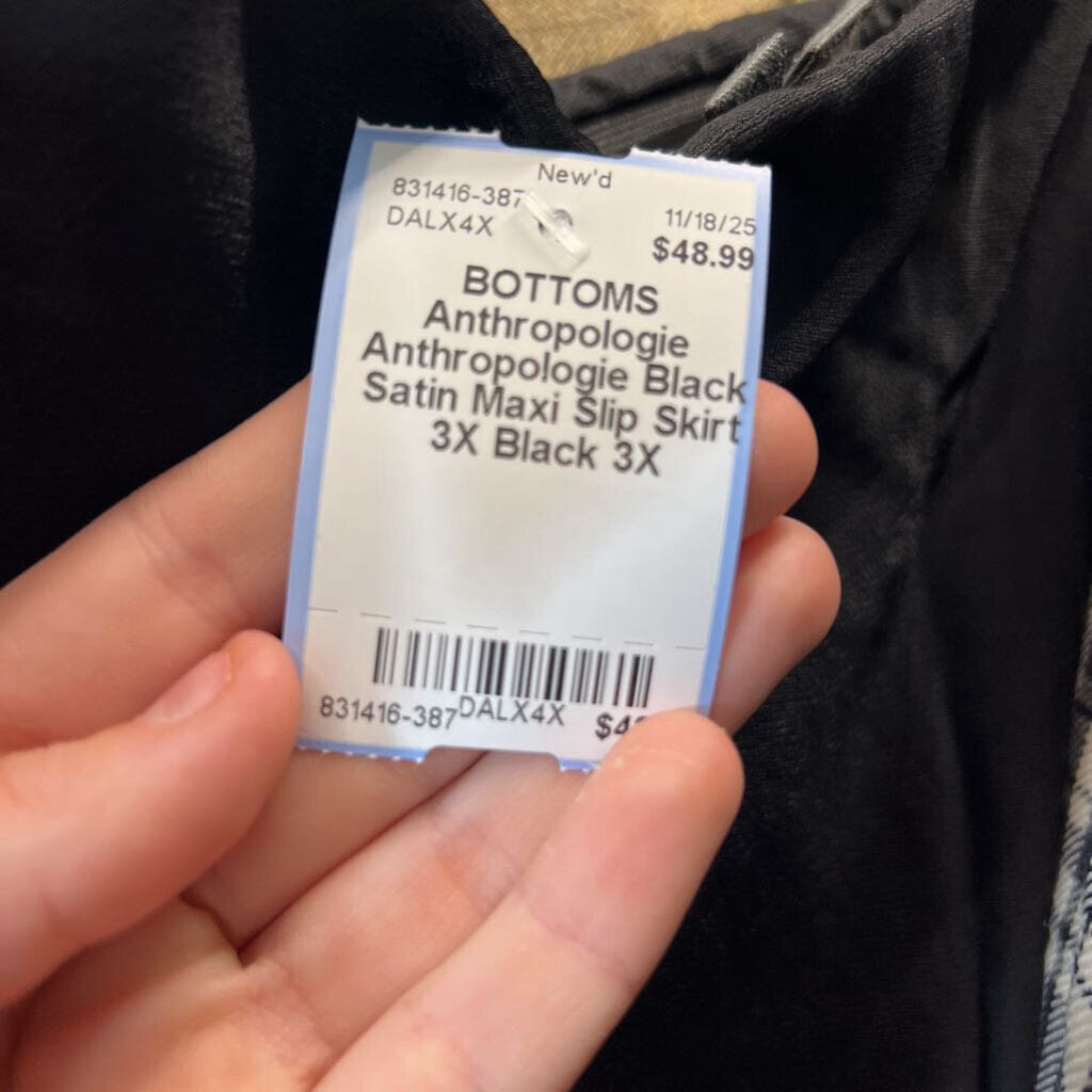 Anthropologie Black Satin Maxi Slip Skirt 3X