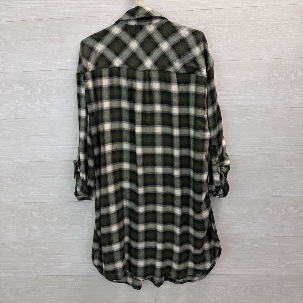 Torrid Green/ Cream Plaid Long Sleeve Snap Front Dress 0