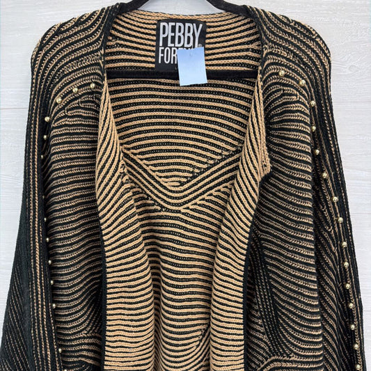Pebby Forevee Black/ Brown Striped Knit Open Front Cardigan Sweater L/ XL