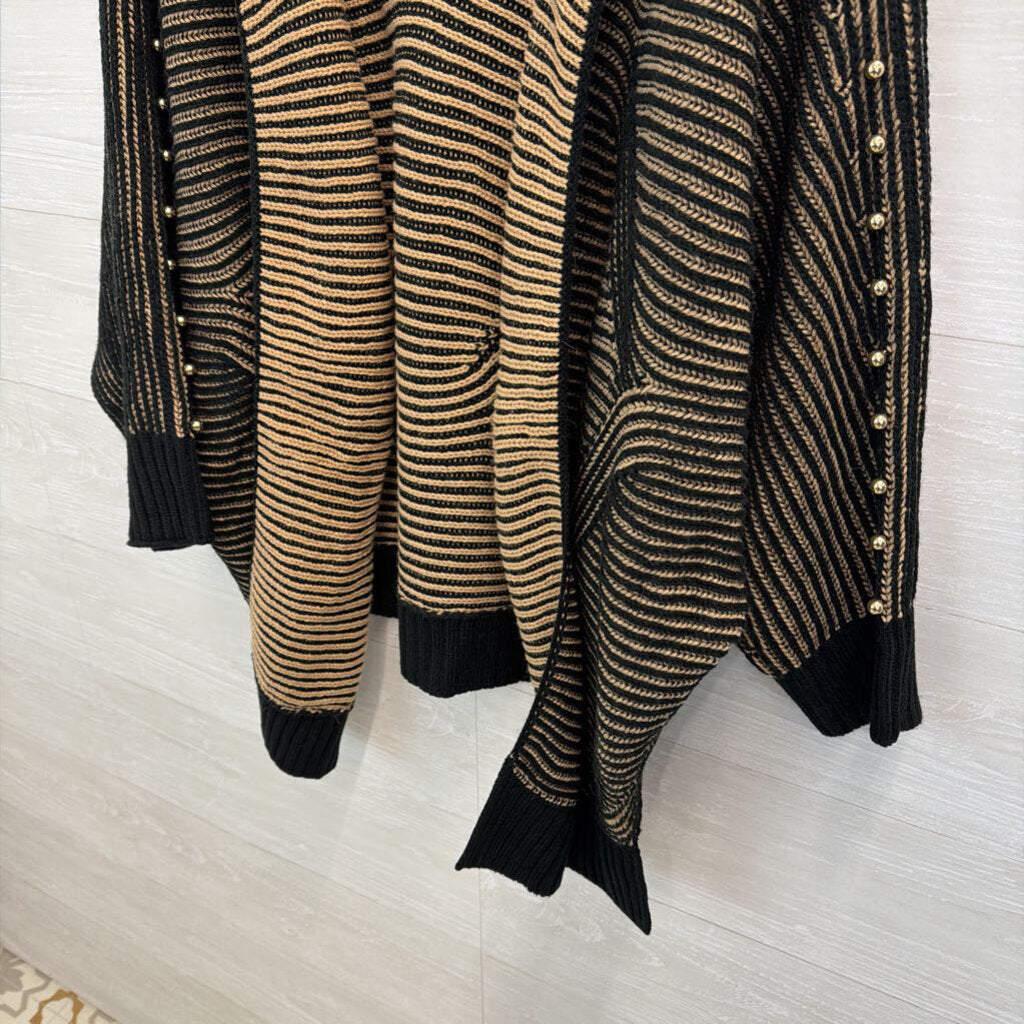 Pebby Forevee Black/ Brown Striped Knit Open Front Cardigan Sweater L/ XL
