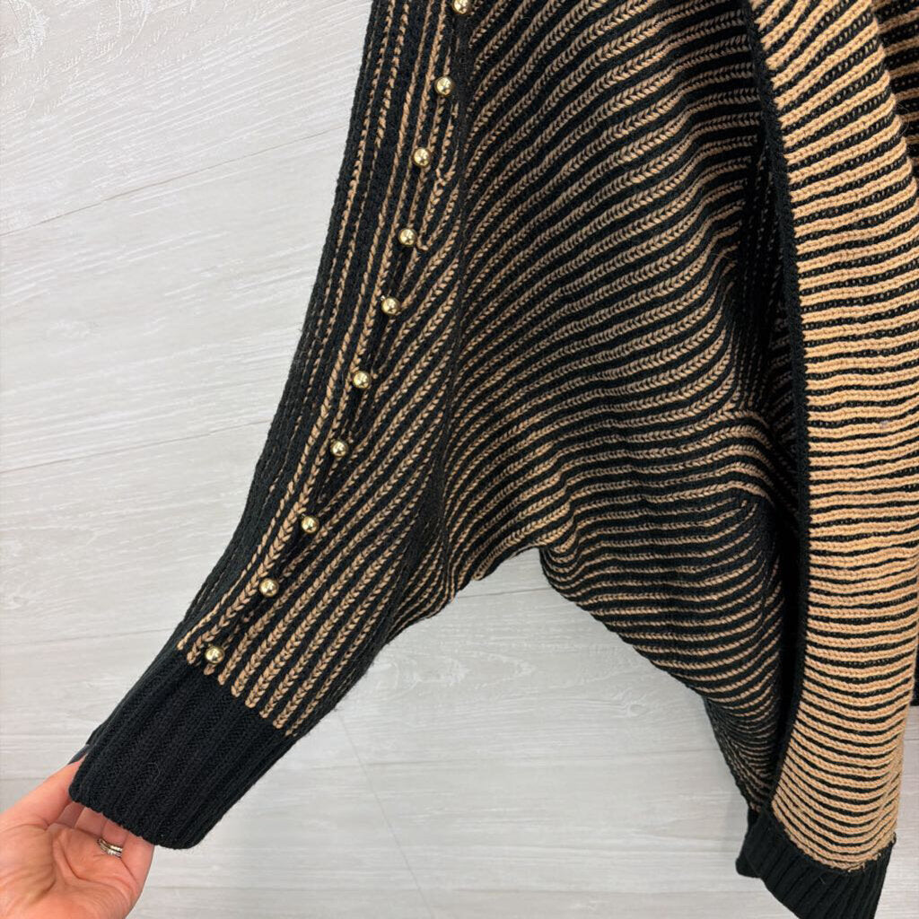 Pebby Forevee Black/ Brown Striped Knit Open Front Cardigan Sweater L/ XL